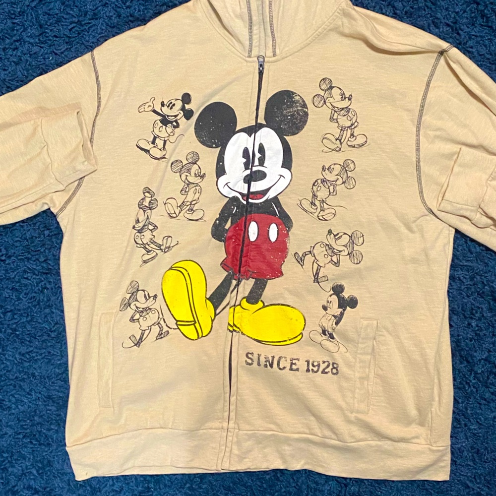 Disney Store Mickey Mouse Drawings Womens 2XL Sweatshirt Tan Zip Hoodie